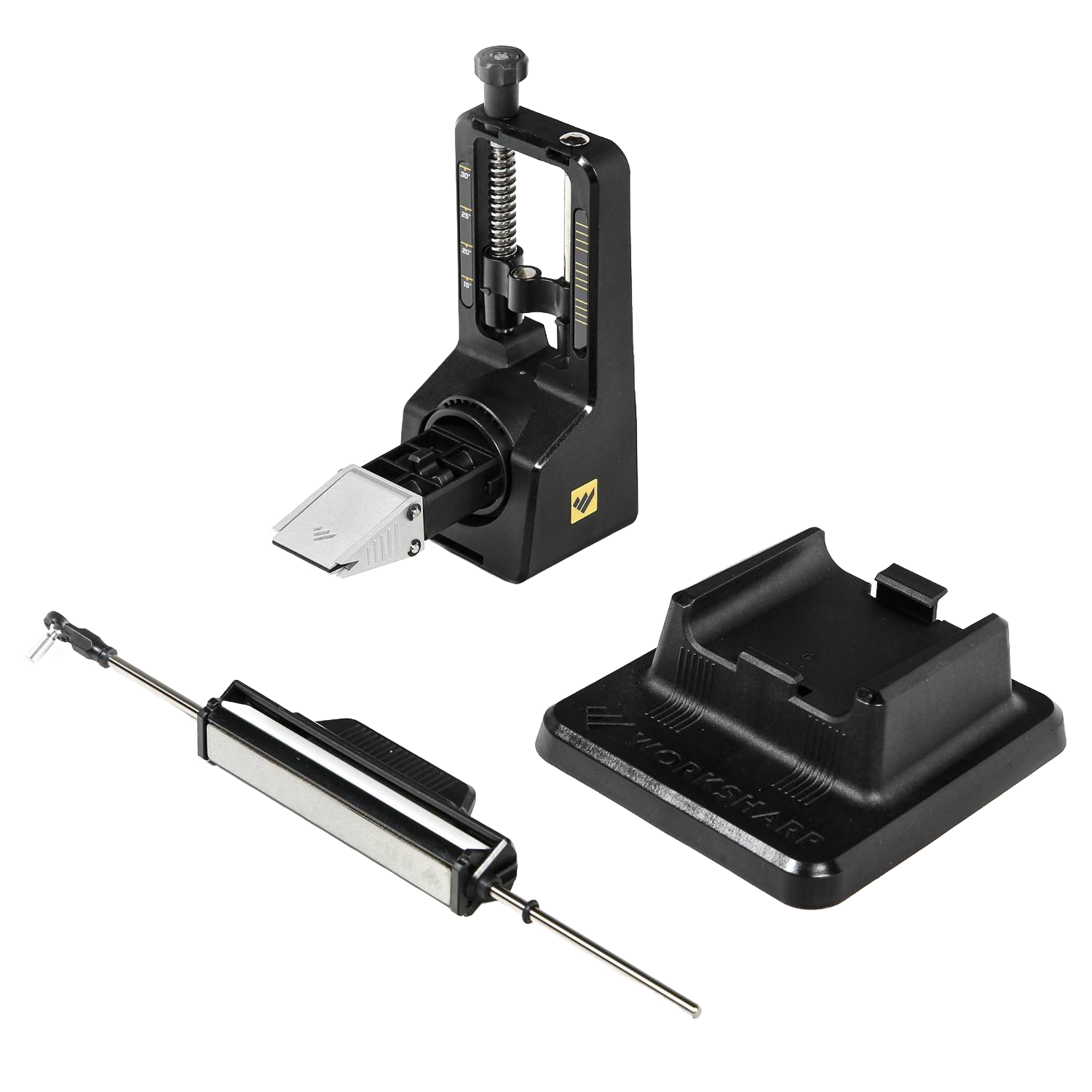 Compact black and silver adjustable knife sharpener with sharpening stone and sturdy base in kitchen gadgets under $100 collection