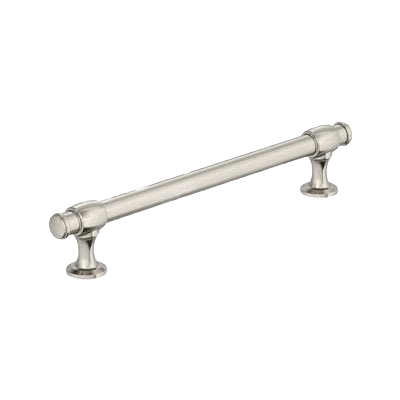 Satin nickel-finished cabinet pull with elegant cylindrical design for home improvement and furniture upgrade projects