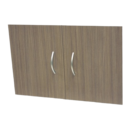 Driftwood finish double accessory doors with curved metal handles for storage and dorm organization solutions