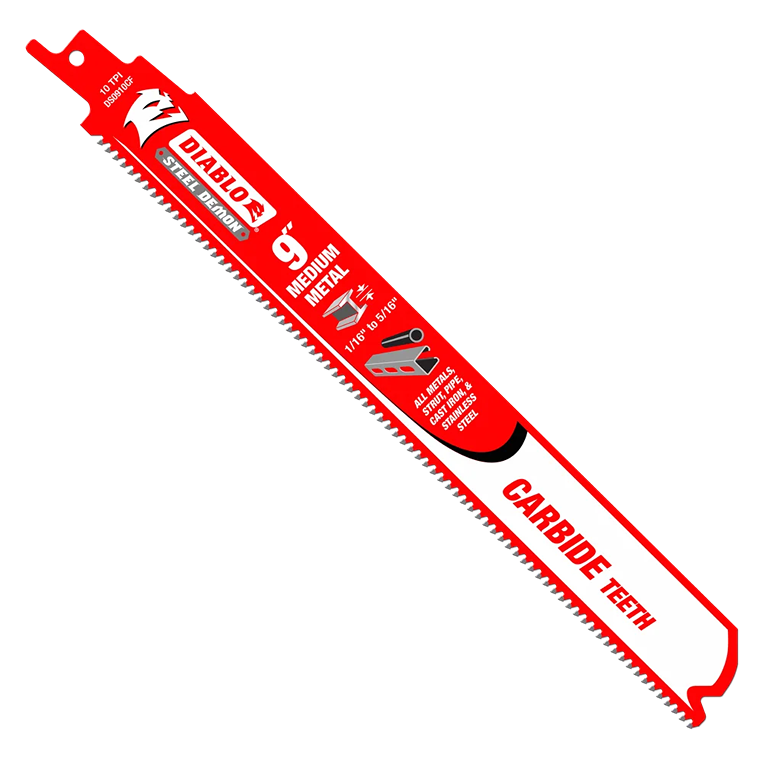 9-inch red carbide-tipped saw blade for medium metal cutting in power tool and woodworking accessories collections