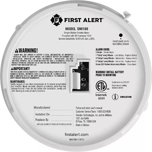 White battery-powered ionization smoke detector for fire safety in electrical and home improvement collections under $50