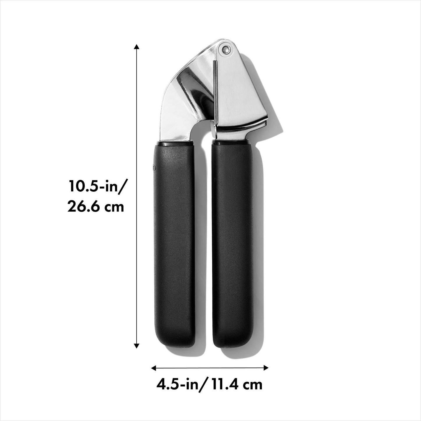 Large capacity garlic press with polished metal head and comfortable black handles for kitchenware under $50 collections