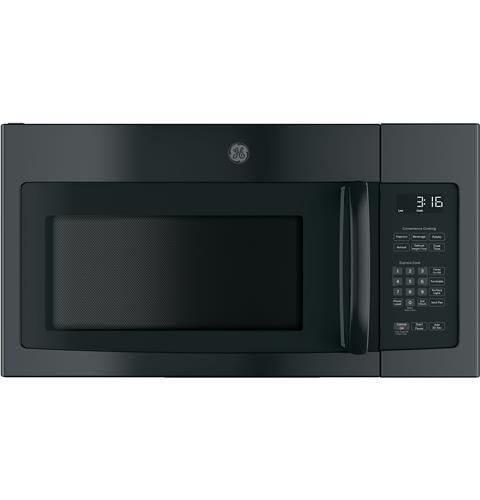 Black over-the-range microwave with digital control panel and recirculating vent, part of kitchen appliance collections