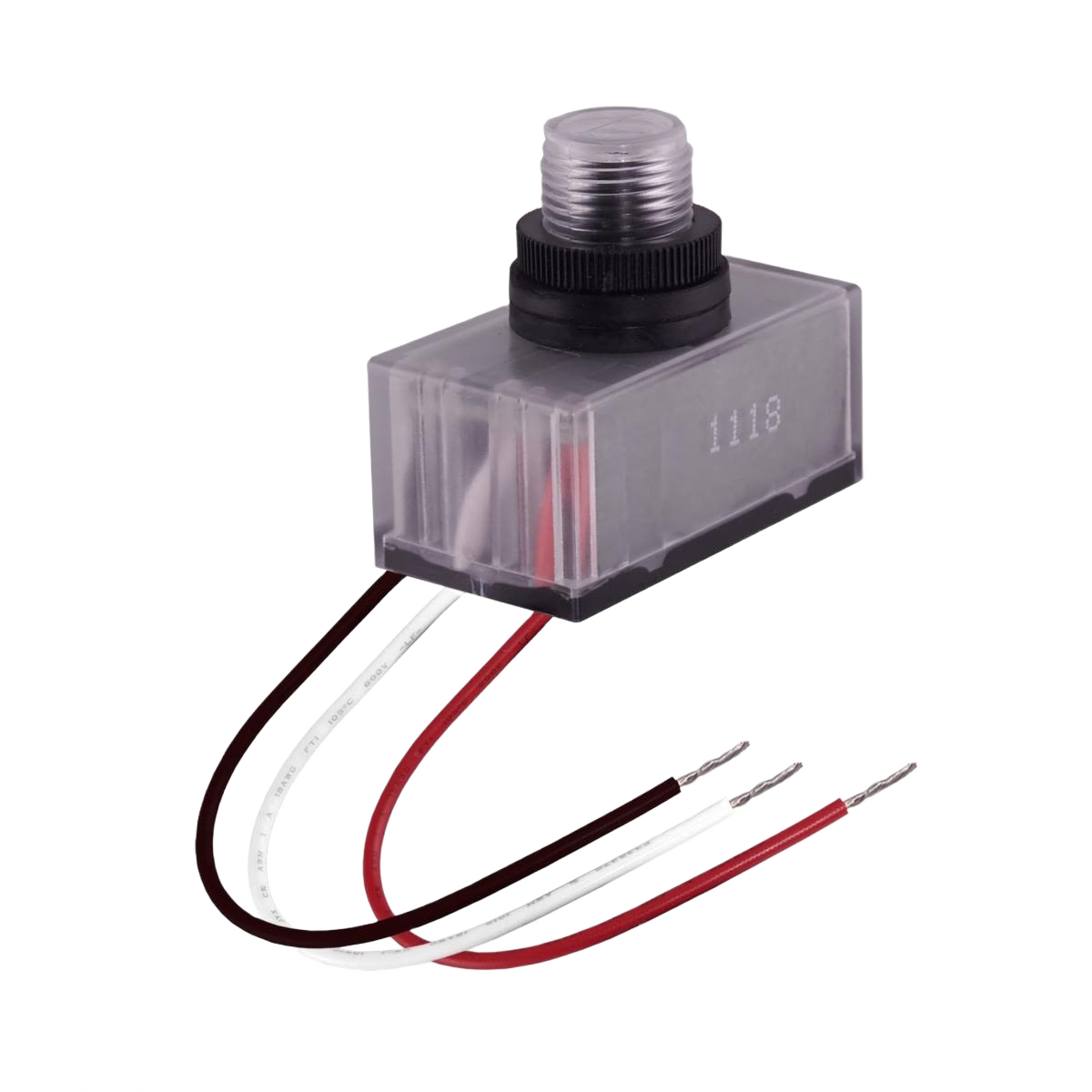 Clear plastic add-on photocell with wiring for LED wall pack lighting in electrical and home improvement collections