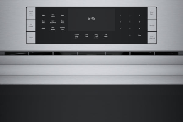 Stainless steel 30-inch wall oven control panel with digital display and touch SteelTouch buttons in Appliances collection