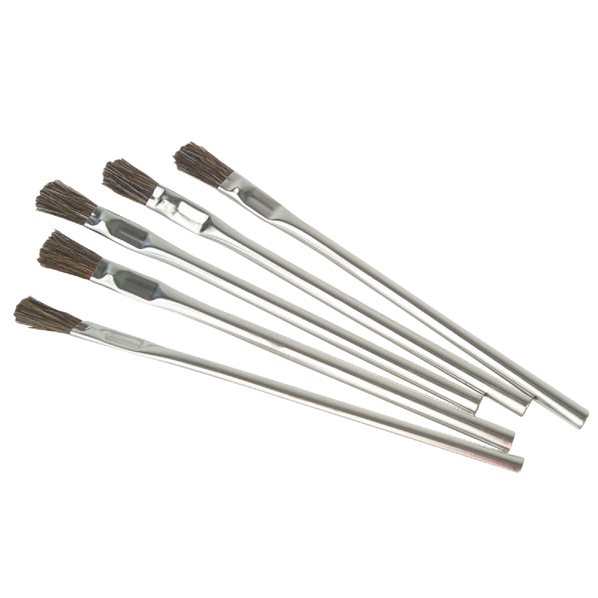 Set of five metal acid flush brushes with narrow bristles for detailed cleaning in tools and home improvement tasks