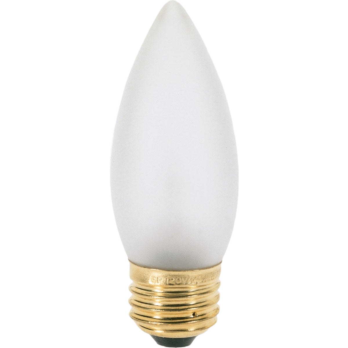 Frosted incandescent bulb with brass base suitable for home lighting fixtures in electrical and ceiling fan collections