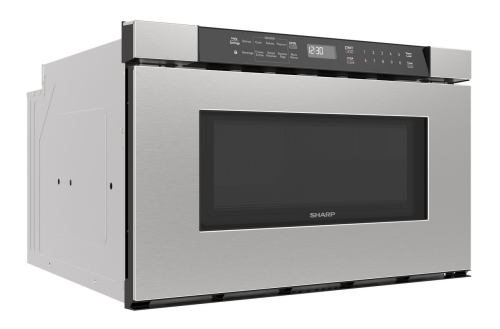 Built-in stainless steel microwave drawer with digital display and angled touch controls from microwave drawers collection
