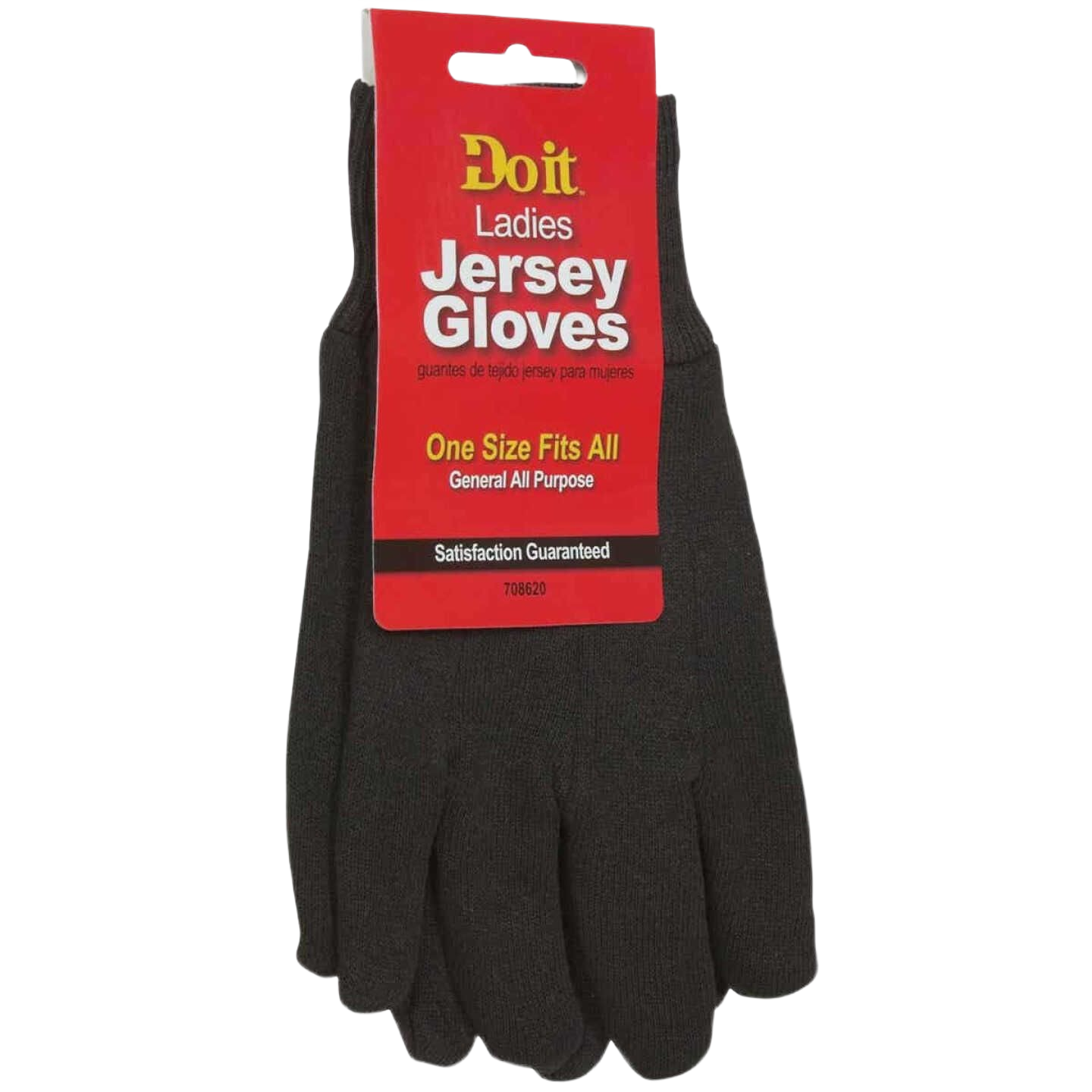 Pair of black jersey gloves with red label, suitable for general use in hardware, safety, and work glove collections