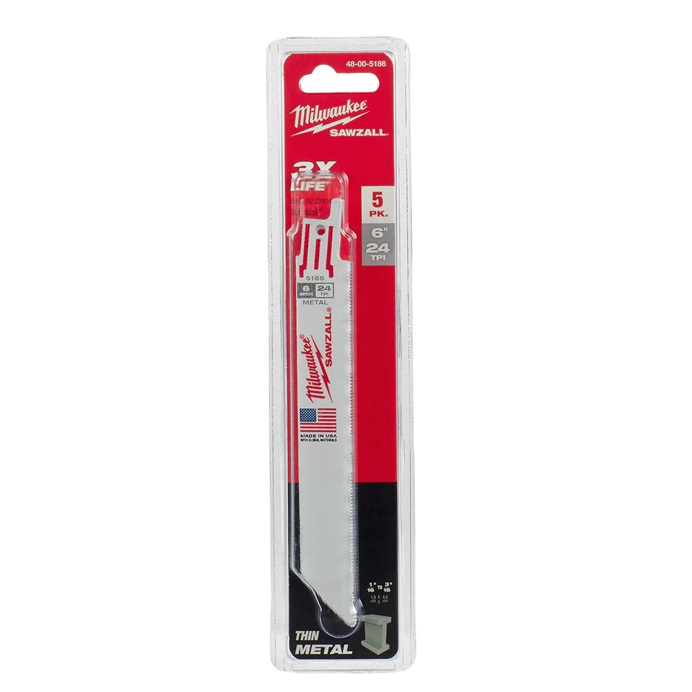 Pack of five 6-inch metal cutting blades with 24 teeth per inch for efficient home improvement tools use