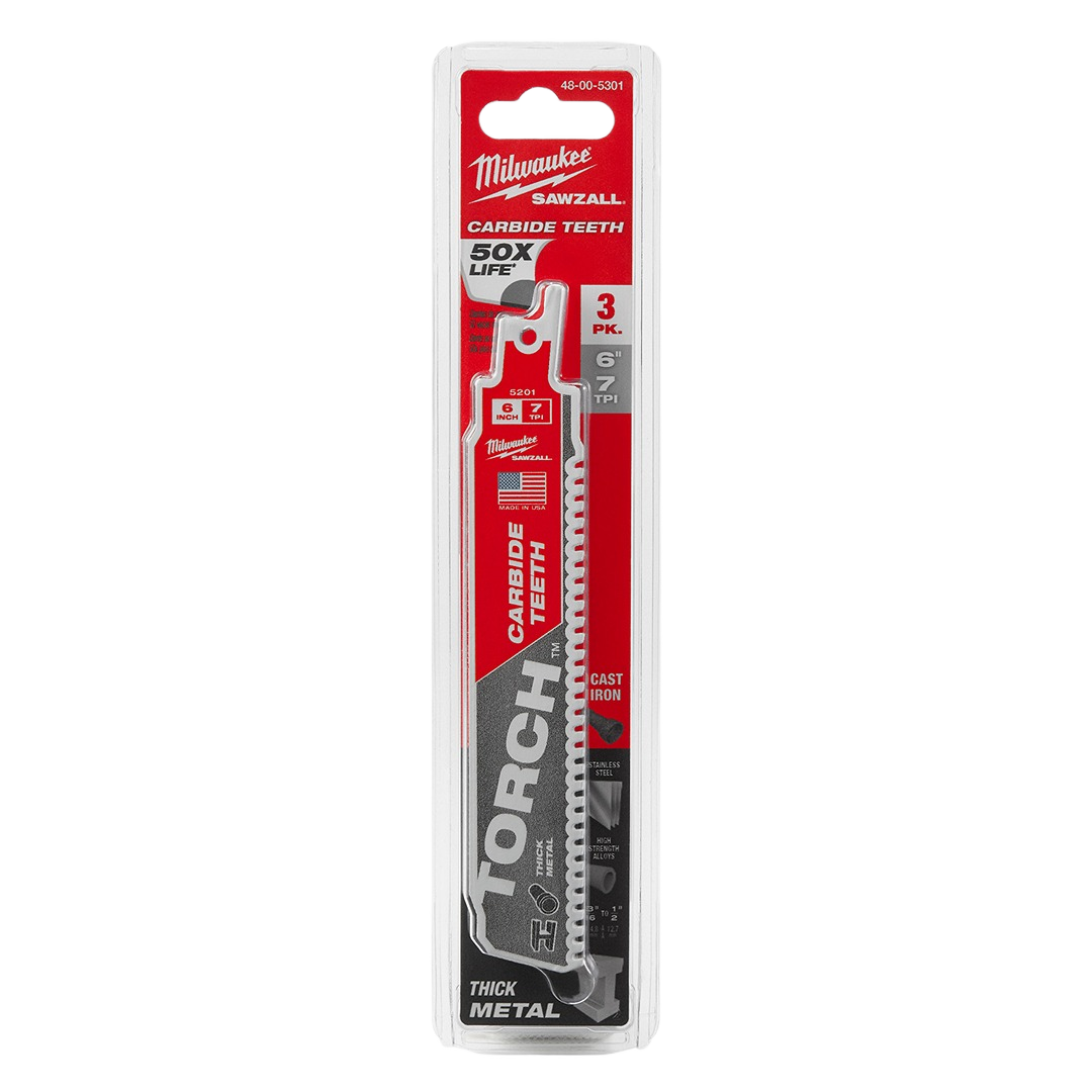 Pack of three Milwaukee 6-inch carbide toothed blades for thick metal cutting in power tool accessories collection