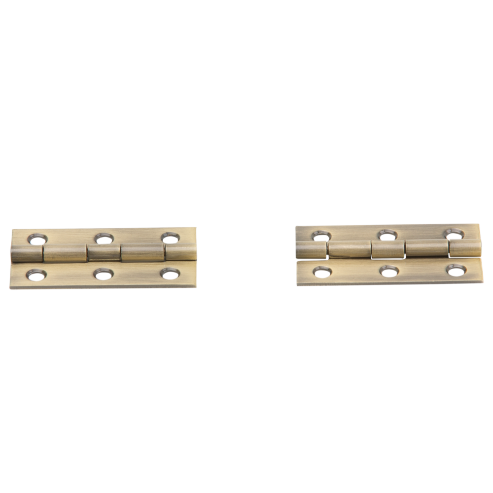 Pair of narrow antique brass decorative hinges for small furniture and craft hardware projects under $50