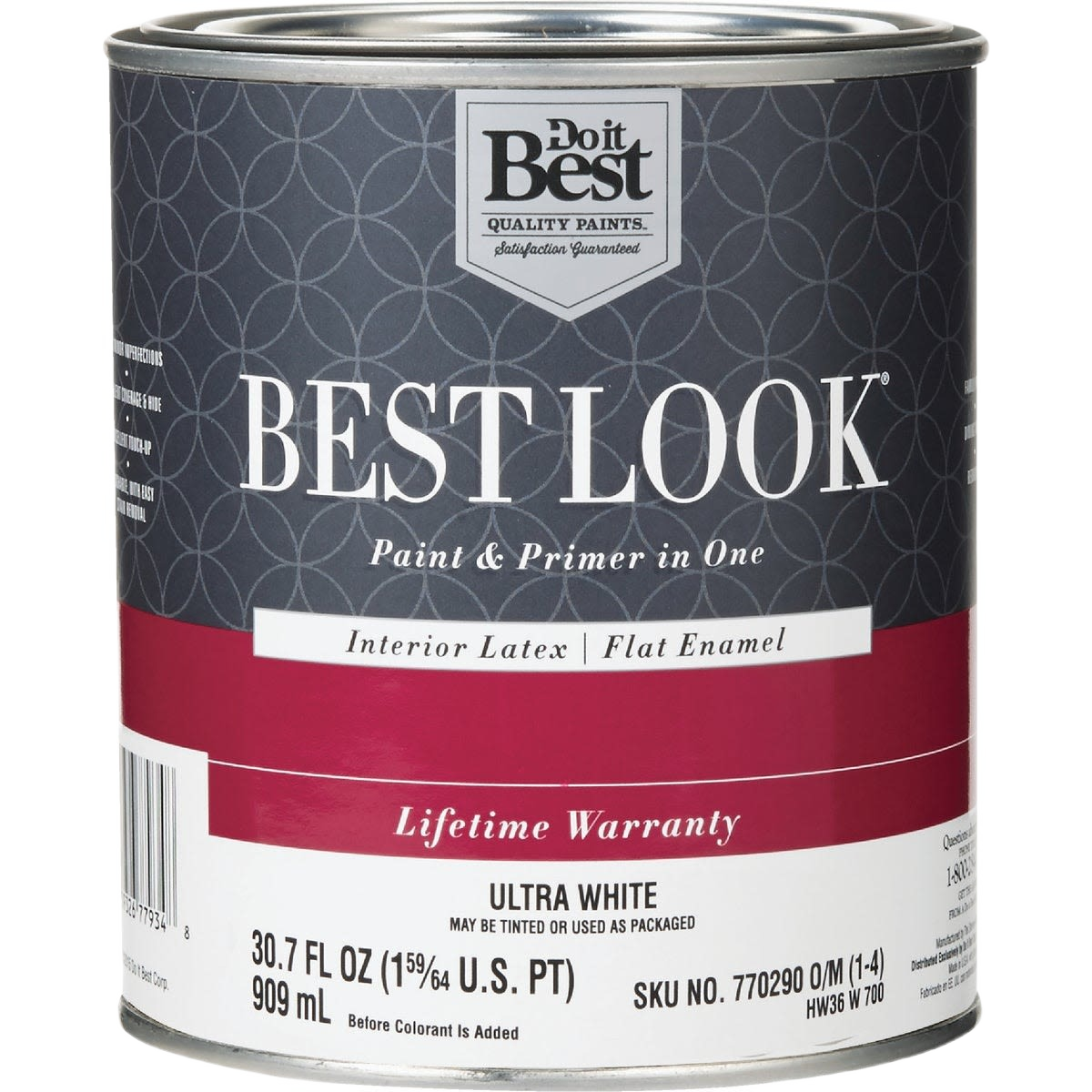 One quart can of do it best ultra white interior latex flat enamel paint and primer in one