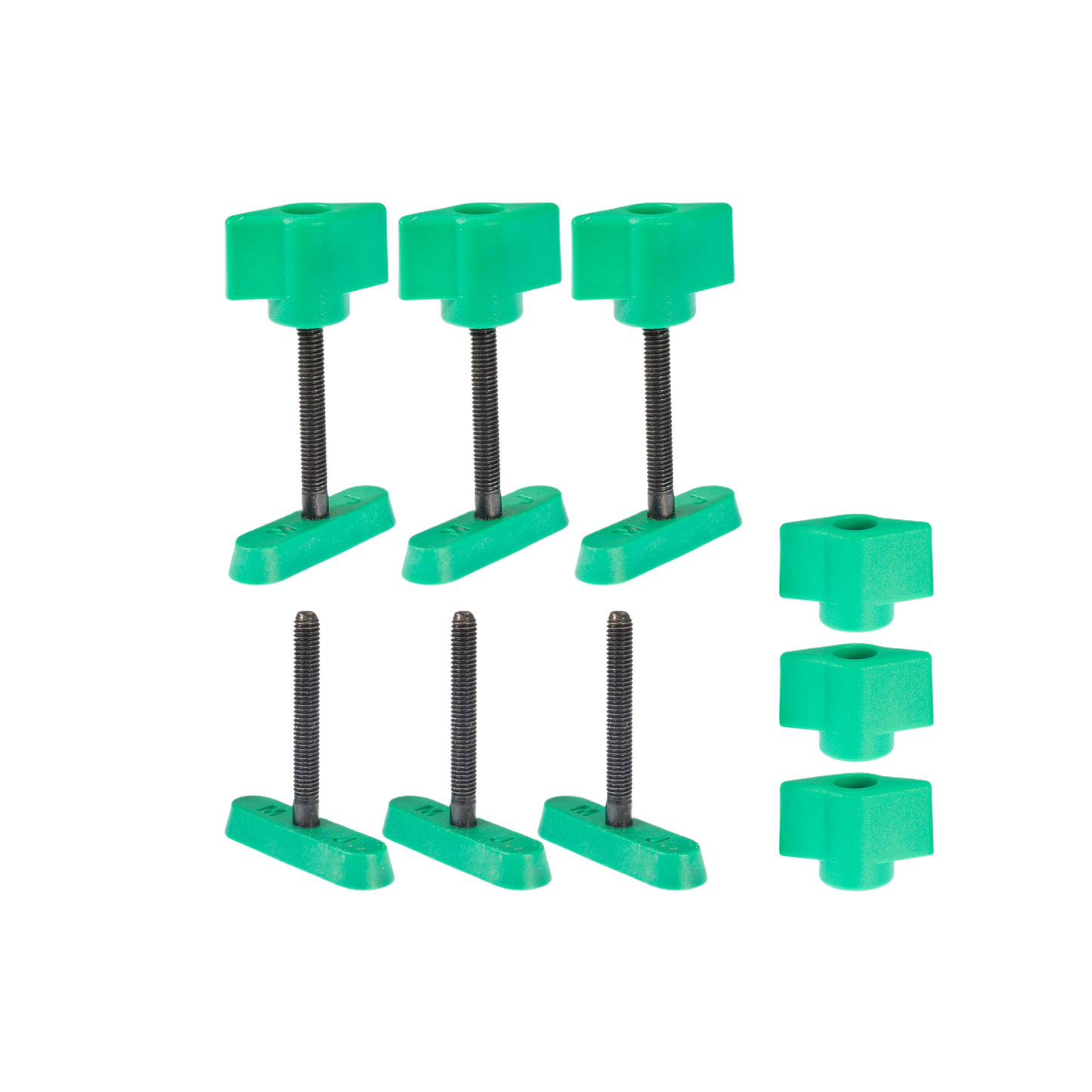 Set of green dovetail hardware screws with knobs and threaded shafts for tool and power tool accessories under $50