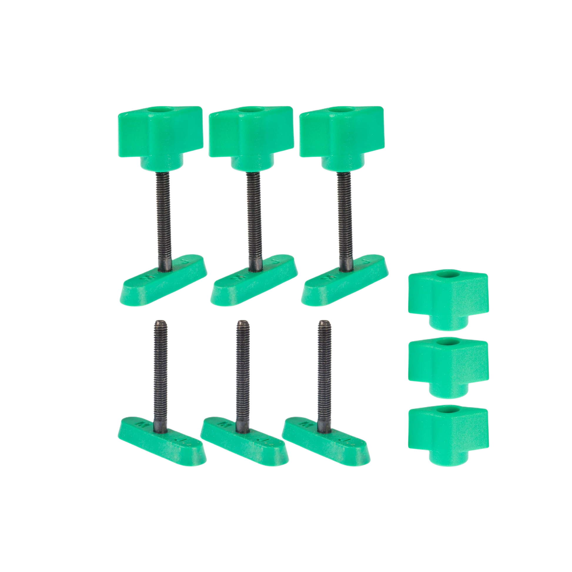 Set of green dovetail hardware screws with knobs and threaded shafts for tool and power tool accessories under $50