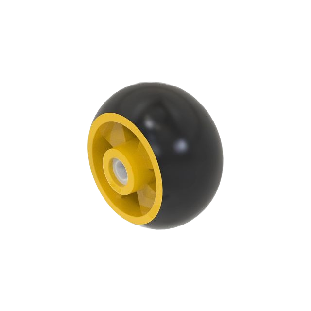 Black and yellow durable deck gauge wheel designed for precise lawn maintenance and equipment support tasks