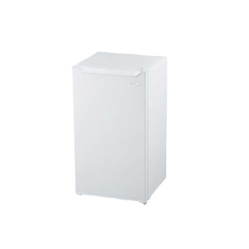 White compact refrigerator with full width freezer door, ideal for kitchen, appliances, and home improvement collections.