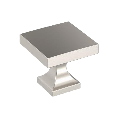 Satin nickel finish cabinet knob with pedestal design, part of hardware and furniture accessories under $50 collection