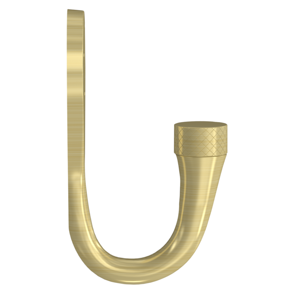 Brushed gold metal hook with knurled texture for hanging accessories in hardware and home improvement projects