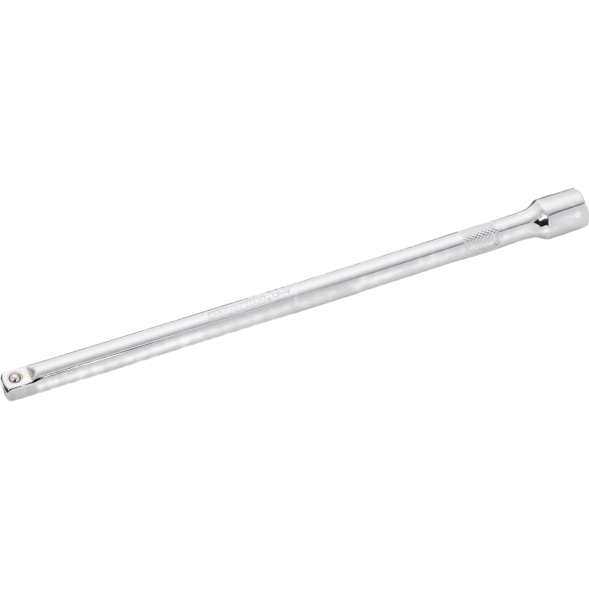 Chrome-plated 10-inch socket extension with textured grip band for improved handling in tools and home improvement tasks
