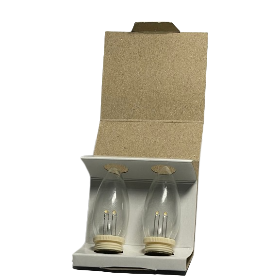 Two clear LED replacement bulbs in cardboard packaging for Christmas lights and holiday decor under $50