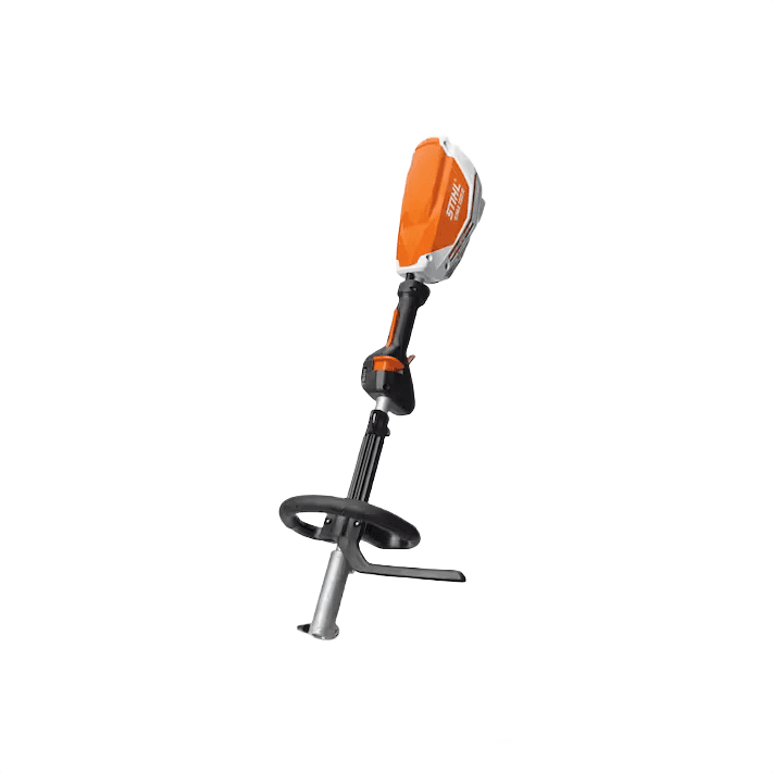 Orange and black cordless battery-powered KombiMotor tool for outdoor power and landscaping equipment use