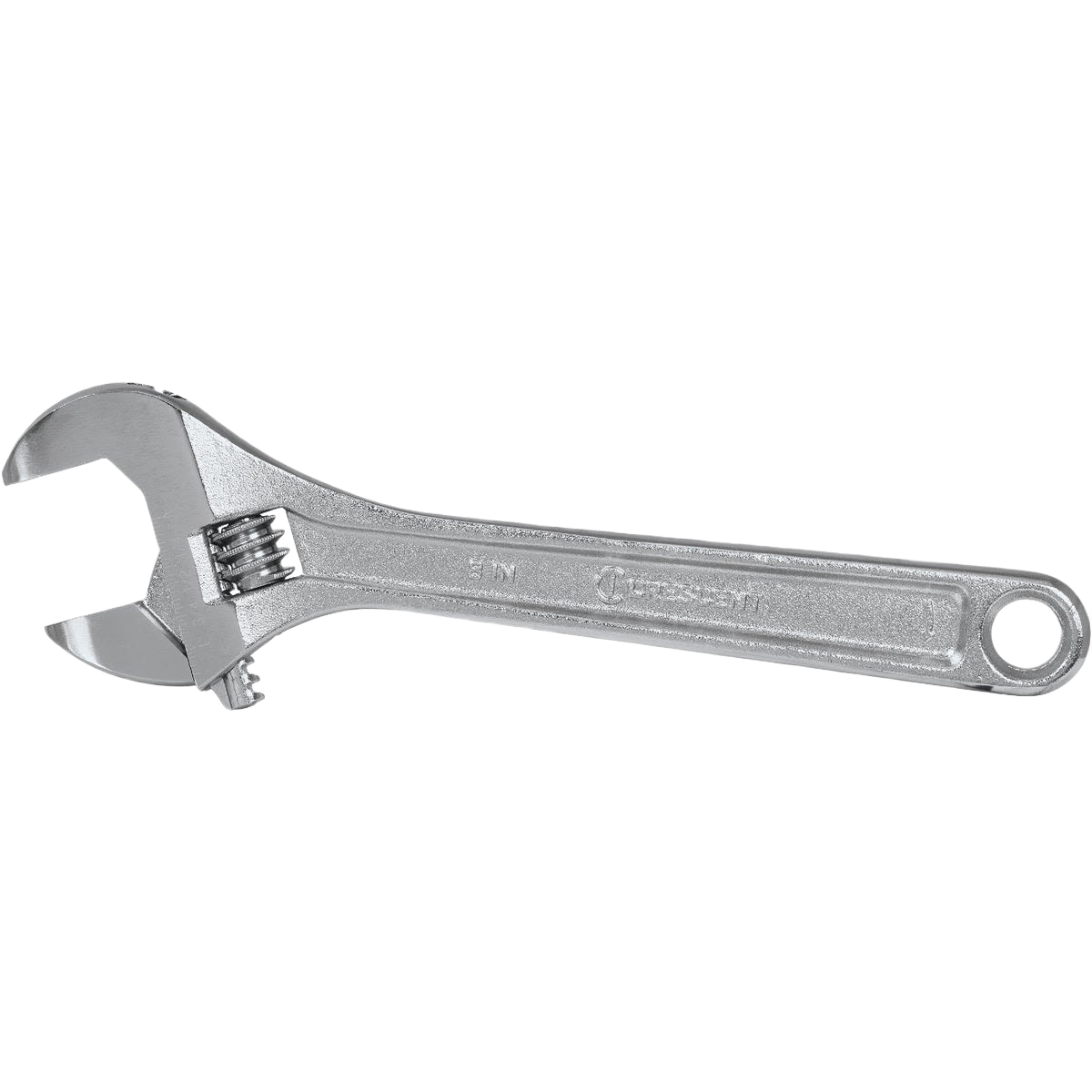 Silver 8-inch adjustable wrench with ergonomic handle and thumb adjustment for versatile home improvement tasks