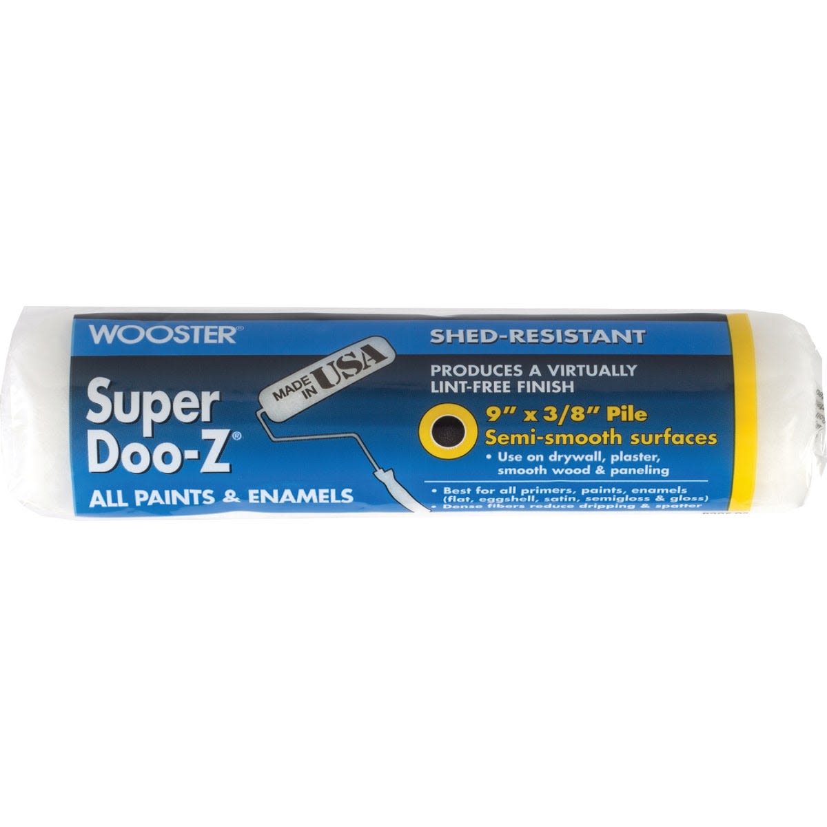 Paint roller cover with woven fabric designed for smooth finishes on semi-smooth surfaces in home improvement tools collections