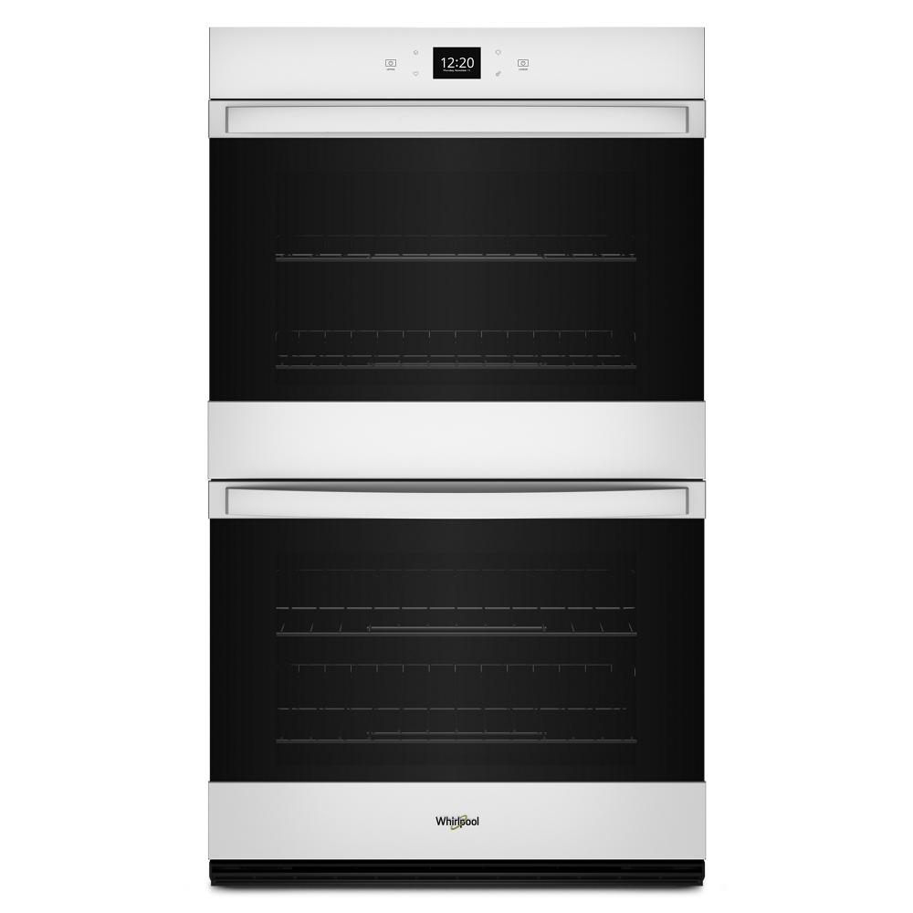 White double wall oven with digital display and stainless steel accents in kitchen appliances at Hartville Hardware