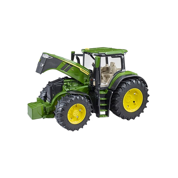 Green and yellow detailed model tractor with movable hood and textured tires for tools and home improvement displays