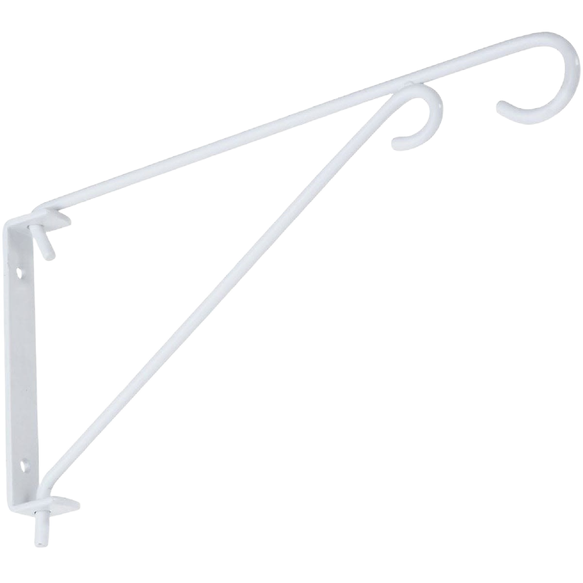 White steel swivel bracket for hanging plants, bird feeders, or decor in storage and shelving projects under $50.