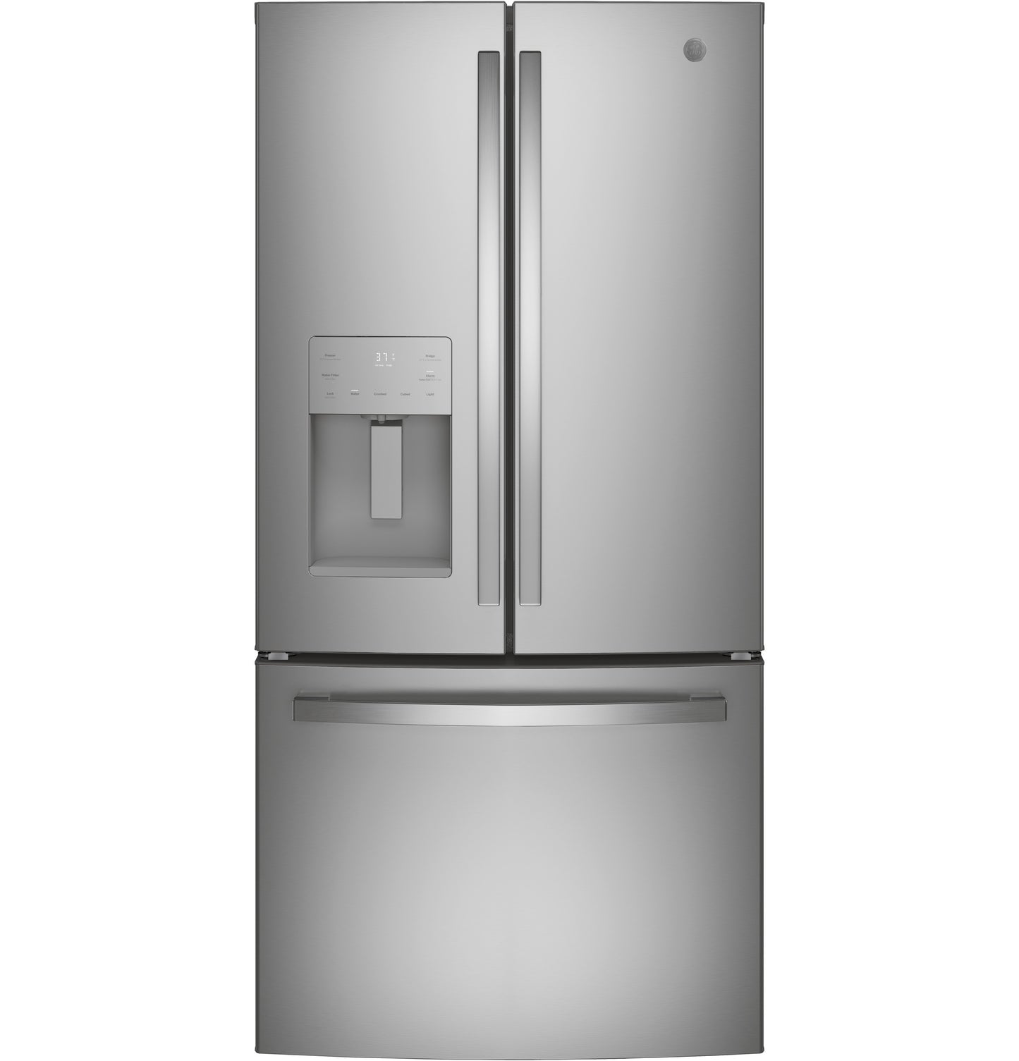 Stainless steel French-door refrigerator with external water dispenser and freezer drawer from Appliances and Kitchen collections