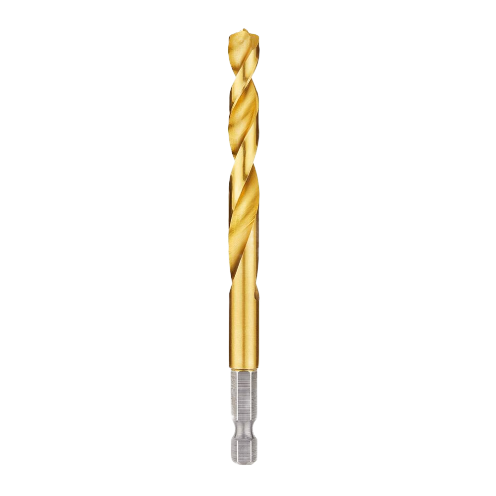 Titanium-coated drill bit with hex shank designed for durable performance in tools and home improvement tasks