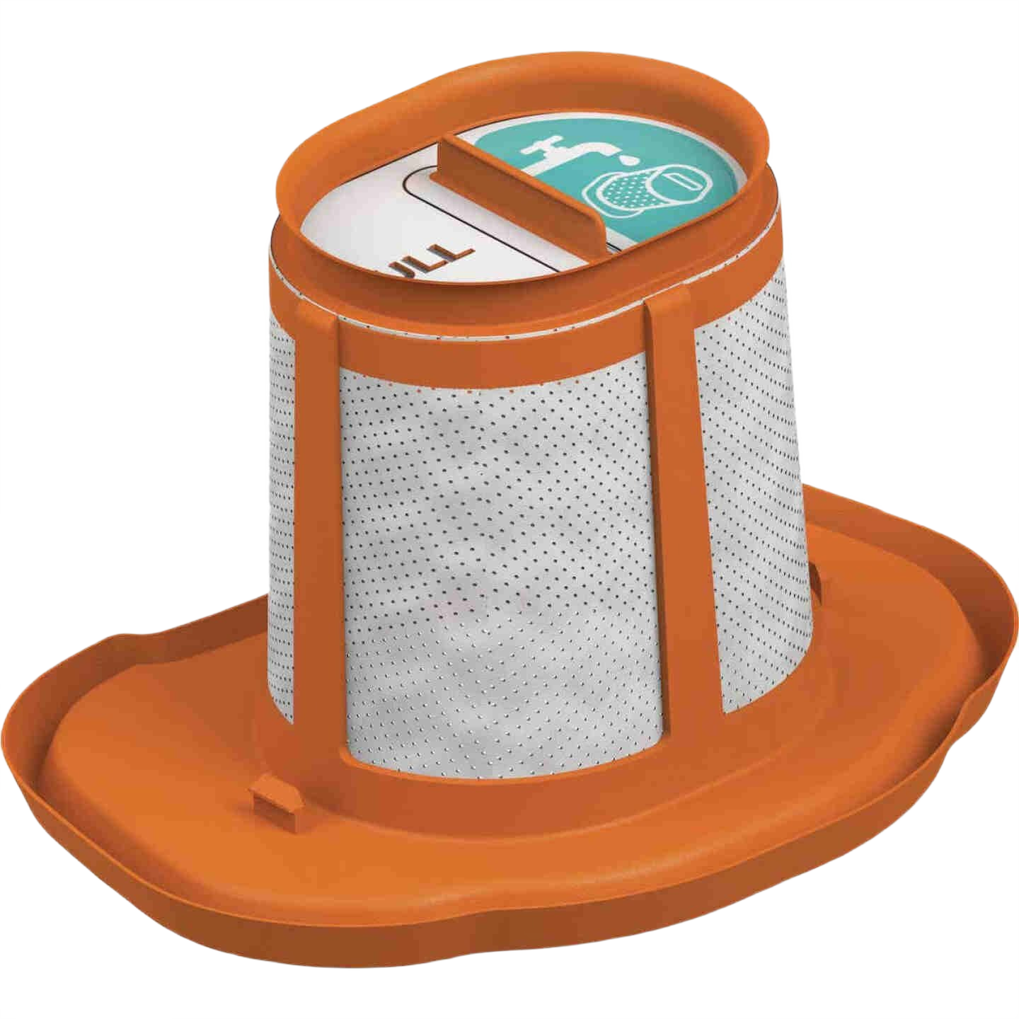 Orange plastic and mesh replacement filter designed for handheld vacuum cleaning in tools and home improvement projects