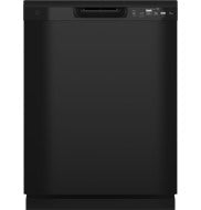 Black freestanding dishwasher with front control panel, part of kitchen appliances and dishwashers collection