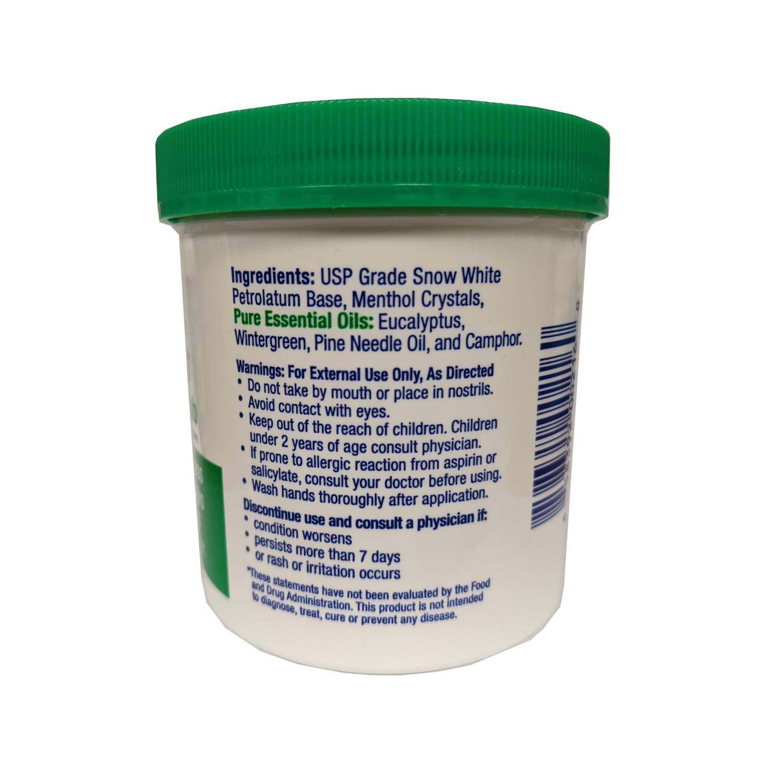 Side view of Unker's Therapeutic Rub container showing ingredients and usage warnings in Health & Beauty collection