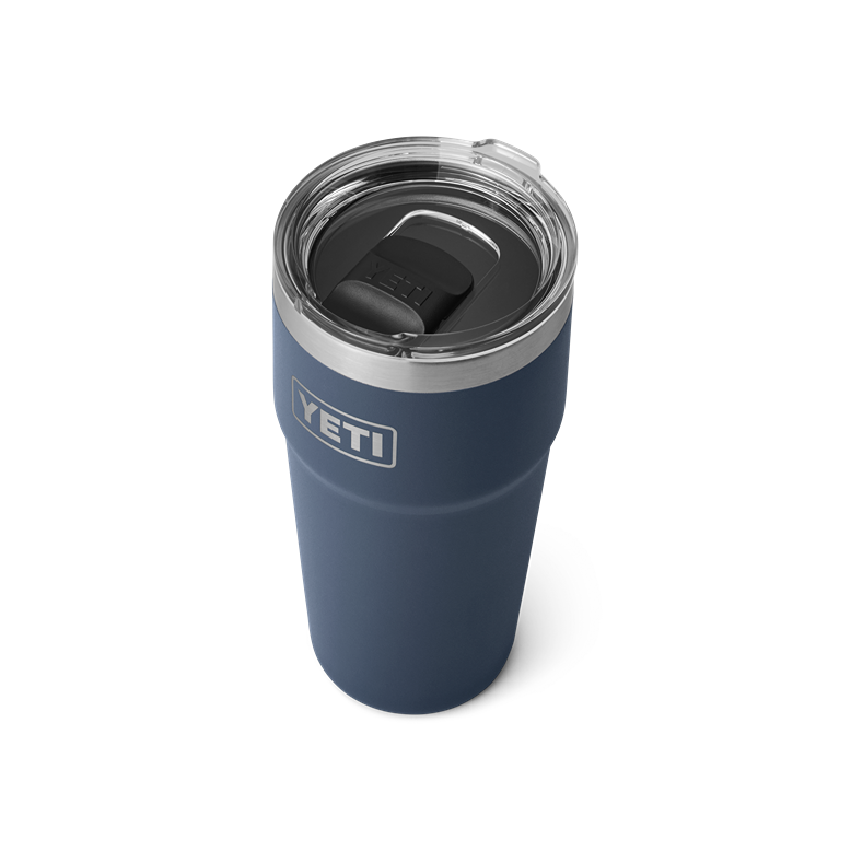 20 oz. navy blue YETI Rambler stackable cup with clear lid, durable drinkware for kitchen, tableware, and outdoor use