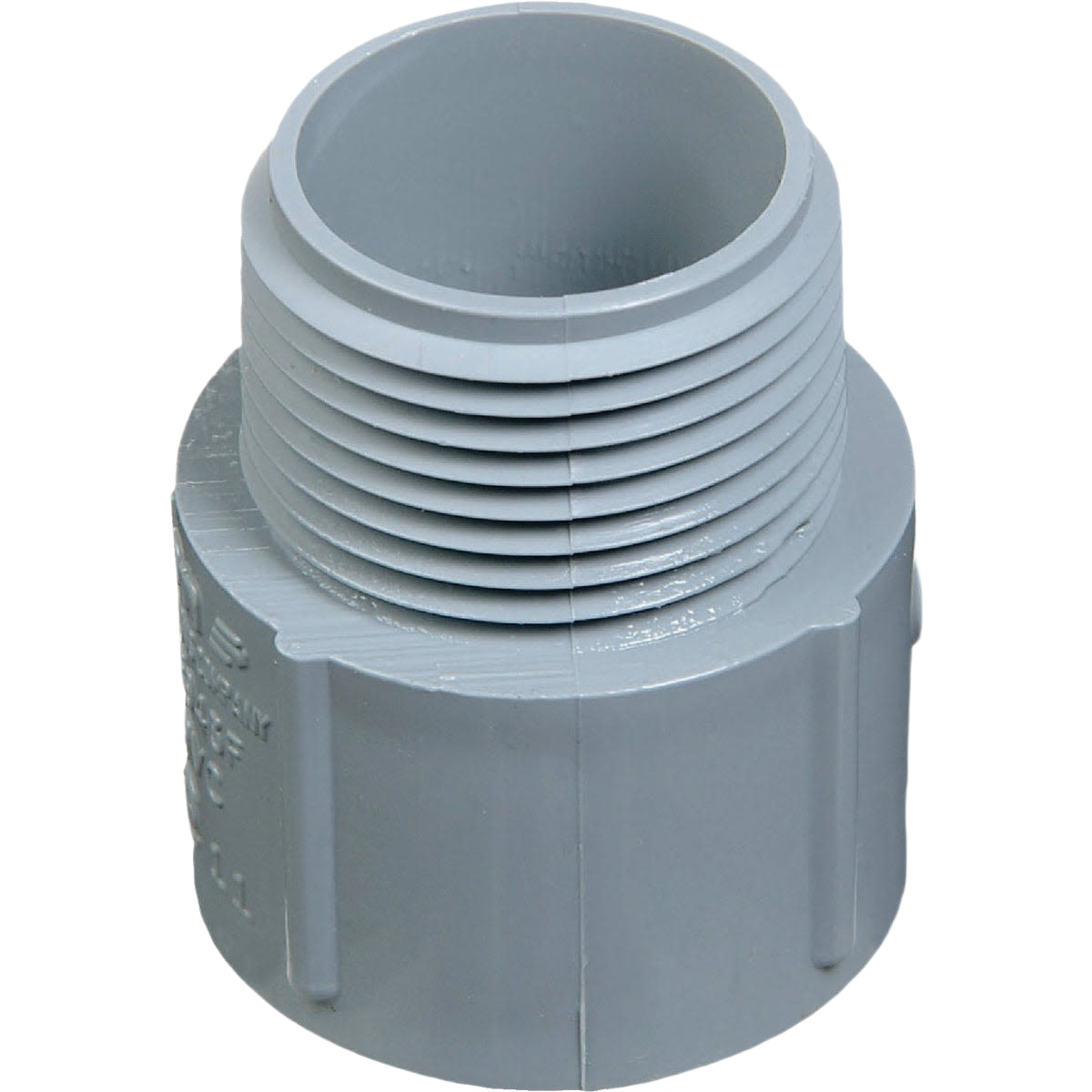 Gray plastic 1/2 inch threaded conduit adapter with socket end for electrical and home improvement projects