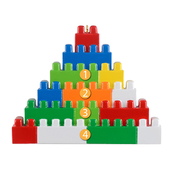 Colorful plastic building blocks arranged in a pyramid for Christmas Ornaments & Tree Decorations collection
