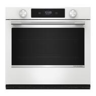 White smart electric wall oven with LED touchscreen and backlit control knobs from KitchenAid appliances collection