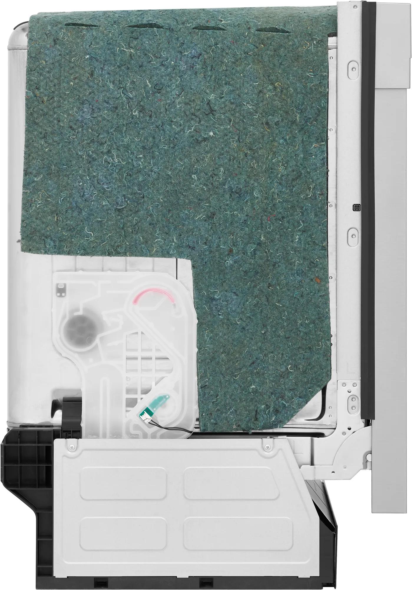 Side view of an 18-inch built-in dishwasher showing internal insulation and mechanical components from Dishwashers collection