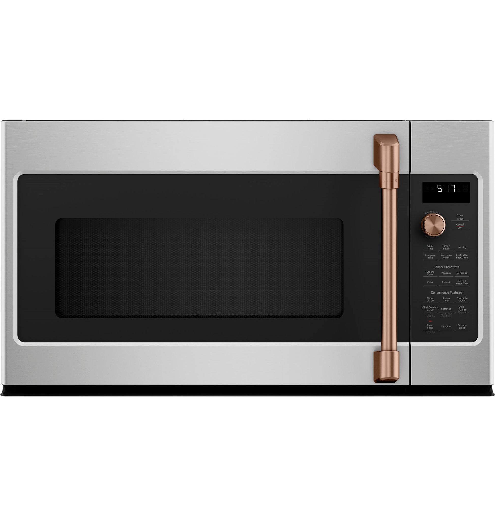 Over-the-range convection microwave oven with stainless steel and bronze handle in kitchen appliances collection