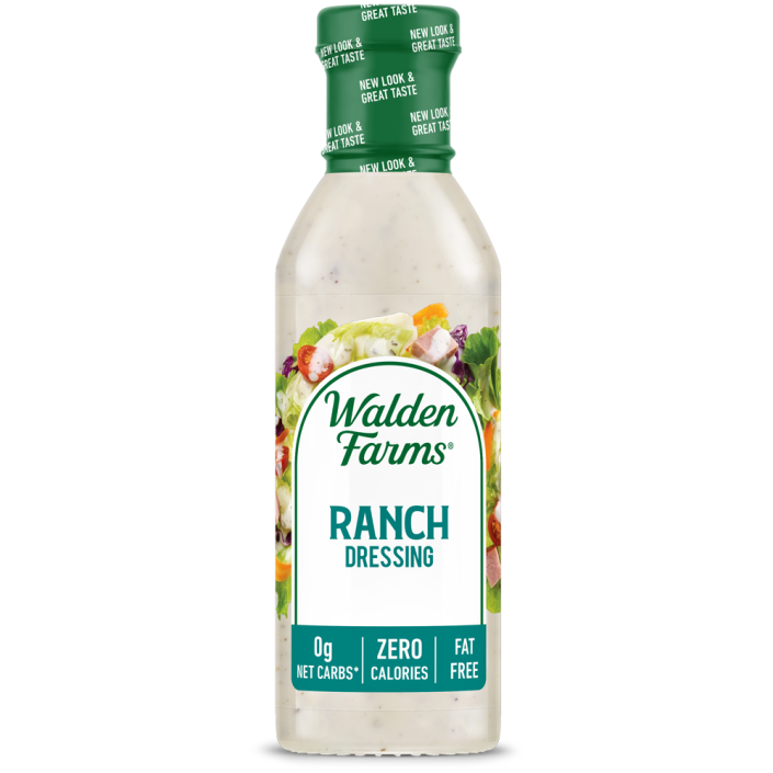 Bottle of zero calorie ranch dressing with green cap and fresh salad imagery in Food & Beverage under $50 collection