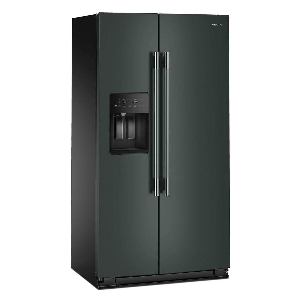 Counter-depth side-by-side refrigerator in juniper with exterior ice and water dispenser in kitchen appliances collection