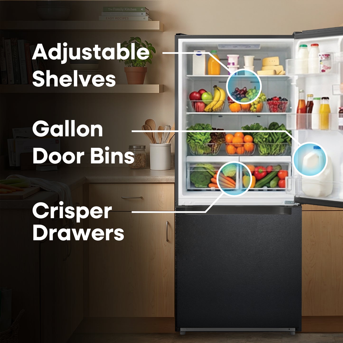 Element Electronics 18.7 cu. ft. Bottom Freezer Refrigerator - Black, ENERGY STAR (ERBM19CBB)