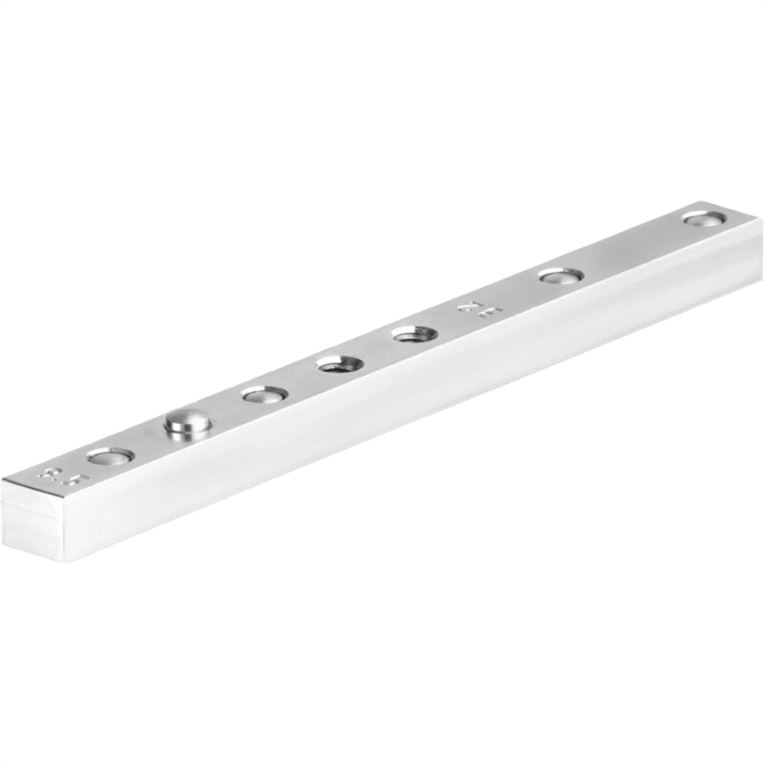Metal guide rail connector bar with multiple countersunk holes for securing and alignment in tools and home improvement tasks