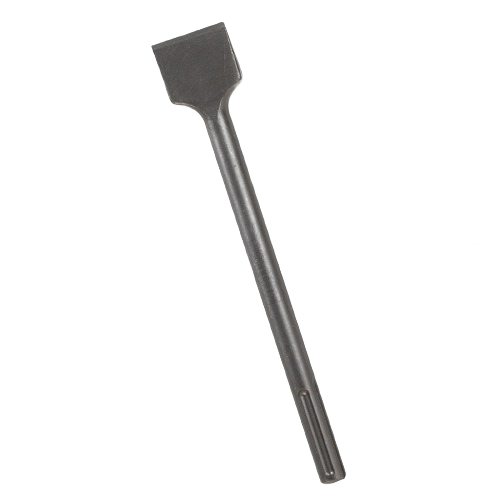 Steel 2-inch wide scraping chisel with round hex spline shank for masonry and demolition tasks in tool accessories category
