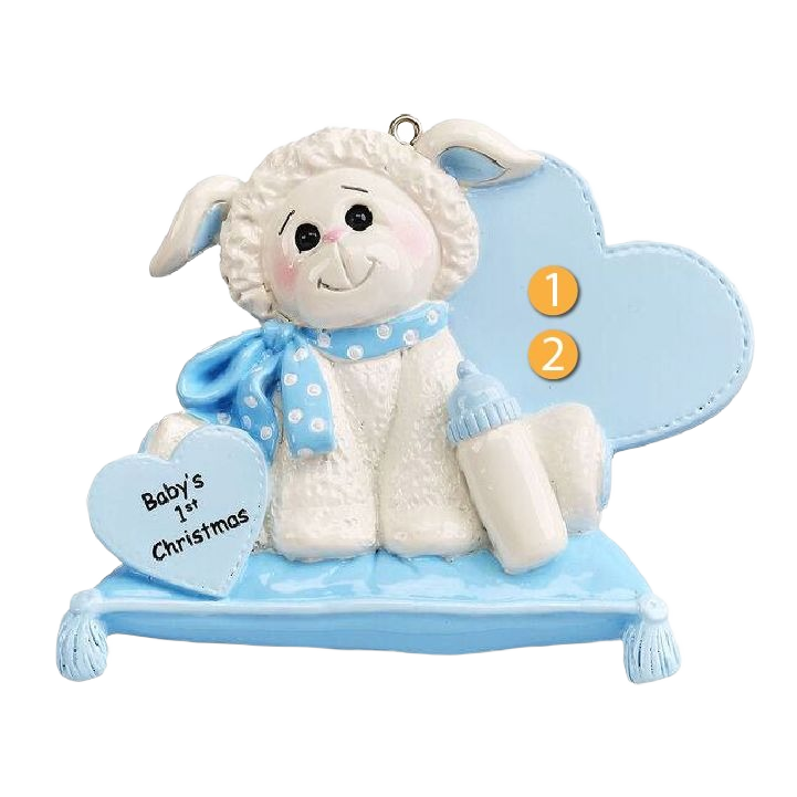 Blue and white baby lamb ornament with bottle and heart decor for Christmas Ornaments & Tree Decorations under $50 collection