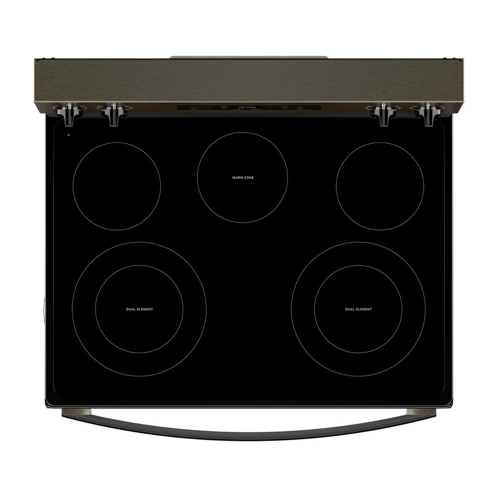 Top view of a black 30-inch electric range with smooth glass cooktop in ranges and kitchen appliances collection