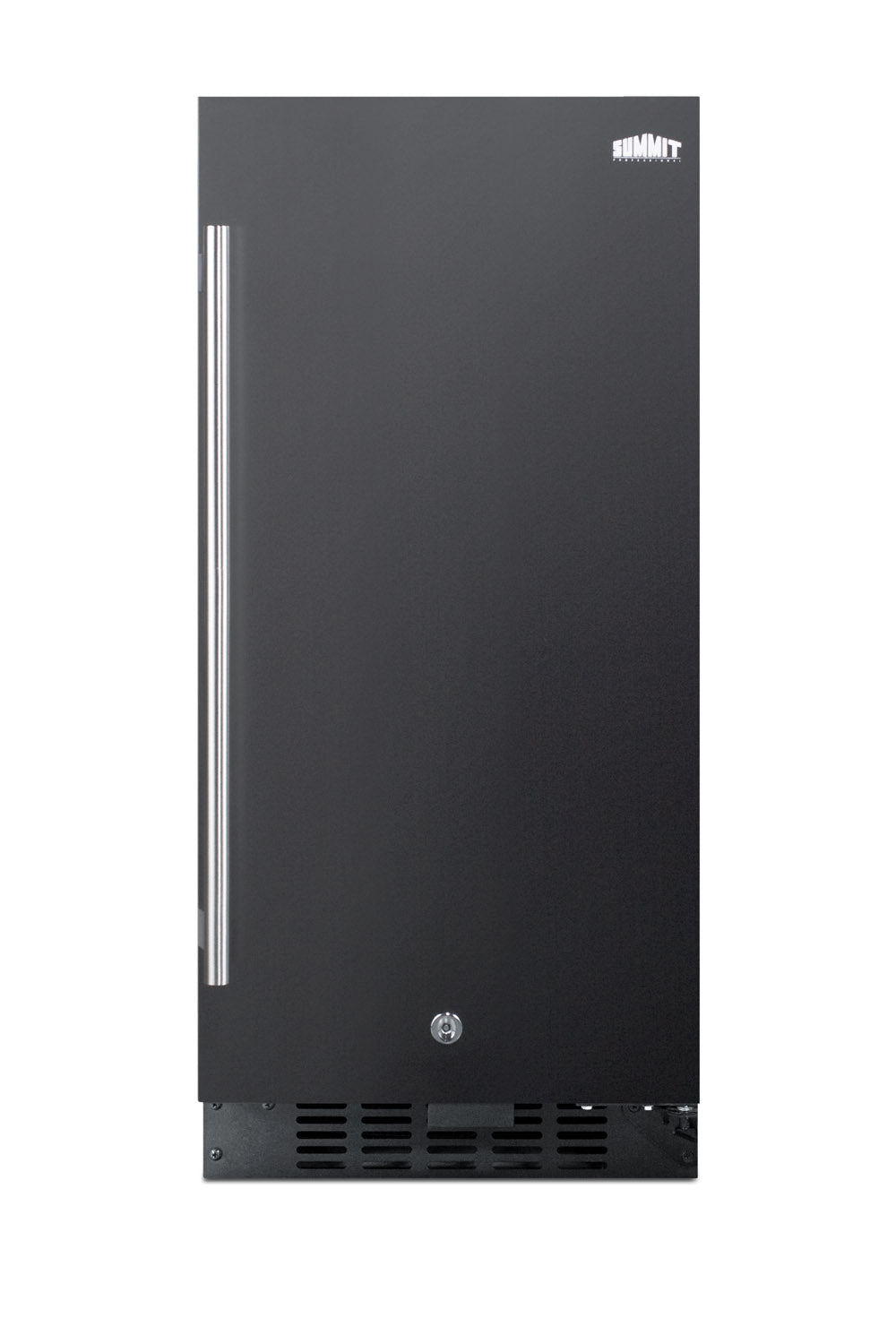 Compact black built-in all-refrigerator with vertical handle and front vent in refrigerators and kitchen appliances collection
